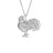 The TINY TREASURES DIAMOND ROOSTER NECKLACE by Roberto Coin features a rooster pendant encrusted with diamonds, hanging from an 18K white gold chain, and shines brightly against a white background.