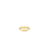 The Roberto Coin DESIGNER GOLD SMALL DIAMOND SIGNET RING features a smooth, polished finish and a single small diamond set on one side, showcased against a plain white background.