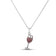 White gold wine glass necklace with orange sapphire and diamond accents on a white background