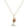 Yellow gold wine glass necklace with orange sapphire and diamond accents on a white background