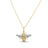Yellow and white gold bumblebee necklace with diamond accents on a white background