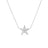 The Roberto Coin TINY TREASURES DIAMOND FIVE POINT STAR NECKLACE features a delicate 18K white gold chain with a diamond-encrusted star pendant, displayed on a white background—ideal for fans of minimalist jewelry.