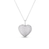 The TINY TREASURE DIAMOND HEART NECKLACE by Roberto Coin features a delicate 18K white gold chain with a sparkling diamond heart pendant, elegantly displayed on a plain white background.