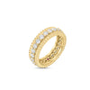 The SIENA DIAMOND 1 ROW RING by Roberto Coin is an 18K gold band with a row of round white diamonds and delicate beaded edges, plus a hidden red gemstone inside—perfect for stacking.