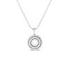 The SIENA MEDIUM DIAMOND CIRCLE NECKLACE by Roberto Coin features a round charm with two concentric diamond-encrusted circles on a beaded chain, presented elegantly against a white background.