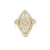 The DIAMANTE DIAMOND RING by Roberto Coin is an 18K gold ring with a bold diamond-shaped design, concentric rows of white diamonds, and a central round diamond, all set on a plain gold band.