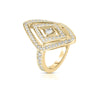 The DIAMANTE DIAMOND RING by Roberto Coin is an 18K gold ring showcasing a geometric design with concentric diamond-set frames and a central square diamond—ideal as a statement stacking piece.