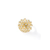 The DANDELION DIAMOND RING by Roberto Coin is crafted in 18K gold, featuring a dandelion puff design with radiating stems tipped with sparkling diamonds, shown against a white background.