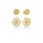 Yellow gold double dandelion flower drop earrings with diamonds on a white background.