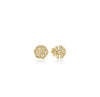 The DANDELION DIAMOND SMALL STUD EARRINGS by Roberto Coin feature a circular cluster design in 18K gold with clear gemstones in a diamond pave style, evoking a dandelion flower, shown on a white background.