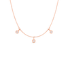 The Roberto Coin DIAMONDS BY THE INCH DANGLING THREE STATION NECKLACE features three small round diamonds set along an 18K gold fine chain—an exquisite, elegant jewelry piece showcased on a plain white background.