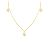 The Roberto Coin DIAMONDS BY THE INCH DANGLING THREE STATION NECKLACE features three bezel-set diamonds on a fine 18K gold chain, displayed on a white background—a refined piece for lovers of elegant jewelry.