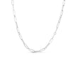 White gold paperclip link chain necklace on a white background
