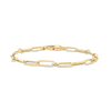 Roberto Coin Designer Gold Paperclip and Round Link Chain Bracelet in 18K Yellow Gold, 7 inches (angled view)