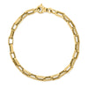 The DESIGNER GOLD CHAIN ALTERNATING RECTANGULAR LINK CHAIN BRACELET features alternating polished and fluted rectangular links pictured on a white background.
