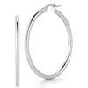 THE PERFECT HOOP® MEDIUM EARRINGS by Roberto Coin: a pair of polished silver hoops, with one earring displayed from the front as a full circle and the other from the side to highlight its slim, rounded profile and expert craftsmanship.