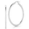 Pair of white gold hoop earrings with click down clasps on a white background