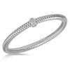 The PRIMAVERA DIAMOND ACCENT BRACELET by Roberto Coin features a polished silver, woven design and a central clasp adorned with sparkling diamond accents—an elegant and timeless jewelry piece.