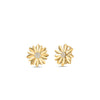 The MARGHERITA DIAMOND FLOWER EARRINGS by Roberto Coin feature layered 18K yellow gold petals and a sparkling diamond cluster center, displayed on a plain white background.