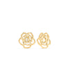 A pair of Roberto Coin DESIGNER GOLD LARGE MELTED ROSE EARRINGS in 18K yellow gold, featuring openwork rose shapes, shown on a white background.