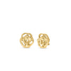 The DESIGNER GOLD MEDIUM MELTED ROSE EARRINGS by Roberto Coin are crafted in 18K yellow gold, featuring an abstract melted rose design and showcased against a white background.