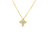 The Roberto Coin PRINCESS FLOWER SMALL DIAMOND NECKLACE showcases a floral 18K gold pendant with four diamond-encrusted petals, elegantly displayed on a plain white background.