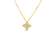 The Roberto Coin PRINCESS FLOWER SMALL DIAMOND NECKLACE showcases a floral 18K gold pendant with four diamond-encrusted petals, elegantly displayed on a plain white background.