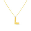 The PRINCESS BLOCK LETTER NECKLACE by Roberto Coin features a block letter L pendant on a fine 18K yellow gold chain, elegantly displayed against a white background.