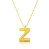 The PRINCESS BLOCK LETTER NECKLACE by Roberto Coin features a textured 18K yellow gold Z pendant on a fine chain, accented with a small diamond above the letter for a personalized touch.