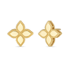 PRINCESS FLOWER MEDIUM STUD EARRINGS by Roberto Coin feature a four-petal floral design with twisted rope detailing, perfect as small stud earrings and shown on a white background.