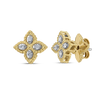 Roberto Coin Princess Flower Flower Stud Earrings in 18K Yellow Gold, Small size – Diamond (front view)