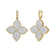 Yellow and white gold pave diamond flower drop earrings on a white background