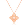 The PETITE VENETIAN PRINCESS DIAMOND AND SATIN FINISH MEDIUM FLOWER NECKLACE by Roberto Coin features a floral pendant with diamond accents, set on a delicate 18K rose gold chain.