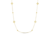 The Roberto Coin PALAZZO DUCALE MULTI DIAMOND STATION SATIN CHAIN is an 18K yellow gold necklace with six diamond stations, each featuring sparkling diamonds, displayed against a plain white background.