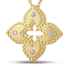 Roberto Coin Venetian Princess Classic Flower Necklace in 18K Yellow Gold, Small size – Diamond, Satin Finish (close-up)