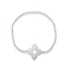 The PETITE VENETIAN PRINCESS DIAMOND AND SATIN FINISH MEDIUM FLOWER STRETCH BRACELET by Roberto Coin features a beaded design with a textured central flower charm and diamond accents, showcasing Italian craftsmanship against a white background.