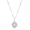 The Roberto Coin Venetian Princess Diamond and Satin Flower Cut Out Medallion Necklace features a silver chain with elongated links and a round flower-inspired pendant.
