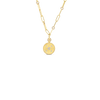 The VENETIAN PRINCESS DIAMOND ZODIAC MEDALLION NECKLACE by Roberto Coin features elongated 18K yellow gold links and a round diamond-accented zodiac medallion, displayed against a plain white background.