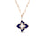 The VENETIAN PRINCESS DIAMOND AND LAPIS LARGE FLOWER LONG NECKLACE by Roberto Coin features a blue four-petal pendant with gold outlining and diamond accents, reflecting Italian craftsmanship, shown on a plain white background.