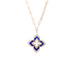 The VENETIAN PRINCESS DIAMOND AND LAPIS FLOWER LONG NECKLACE by Roberto Coin features elongated oval links in 18K rose gold and a flower pendant accented with lapis and diamonds—an elegant example of Italian craftsmanship.