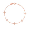 The LOVE IN VERONA FIVE STATION FLOWER BRACELET by Roberto Coin features five diamond flower motifs on a delicate silver chain, inspired by Italian craftsmanship and secured with a lobster clasp.