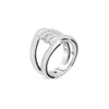 The CIALOMA DIAMOND SINGLE KNOT RING by Roberto Coin showcases a modern, minimalist open knot design with clustered diamonds on one side and a subtle red detail inside, presented against a white background.