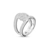The CIALOMA DIAMOND SINGLE KNOT PAVE RING by Roberto Coin is a silver 18K white gold ring with an open, overlapping knot design, sparkling with pavé-set diamonds and modern elegance.