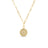 The Roberto Coin Venetian Princess Small Satin Medallion Necklace features a gold chain with elongated links and a round, textured medallion adorned with a diamond flower detail.