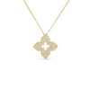 The VENETIAN PRINCESS PAVE DIAMOND MEDIUM FLOWER NECKLACE by Roberto Coin features a diamond-encrusted floral pendant on an 18K gold chain, showcased against a white background.