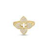 The Roberto Coin Venetian Princess Pave Diamond Medium Flower Ring in 18K gold features a flower-shaped setting with pavé diamonds and a twisted band design.