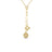 Yellow gold necklace with two dangling pendants on a white background