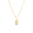 Yellow gold necklace with a rectangular pendant on a white background.