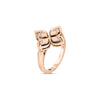 The Roberto Coin VENETIAN PRINCESS OPEN FRAME DIAMOND FLOWER RING in 18K rose gold features a flower-shaped open frame set with sparkling diamonds, beautifully displayed on a white background.