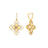 The VENETIAN PRINCESS OPEN FRAME DIAMOND FLOWER EARRINGS by Roberto Coin feature a four-petal floral design in 18K yellow gold, accented with white diamonds. Shown in front and side views against a white background.